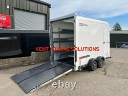 Nouvelle remorque à benne à double essieu Brian James 3m x 1,6m + étagères pour karting incl. 2700kg