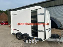 Nouvelle remorque à benne à double essieu Brian James 3m x 1,6m + étagères pour karting incl. 2700kg