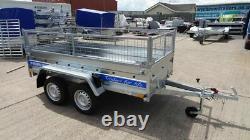 Nouvelle remorque cage 8x4 à deux essieux 750 kg suspension Al-ko côtés en grillage 400 mm