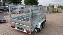 Nouvelle remorque porte-voiture 10x5 à double essieu, sans frein, 750 kg, avec ridelles grillagées hautes de 800 mm