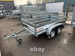 REMORQUE 8pi x 4,4pi HAUTES RAILLES DOUBLE ESSIEU 250cm x 135cm 750kg NON FREINÉE