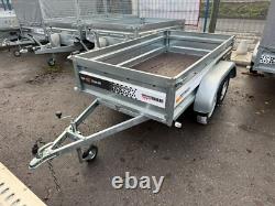 REMORQUE 8pi x 4,4pi HAUTES RAILLES DOUBLE ESSIEU 250cm x 135cm 750kg NON FREINÉE