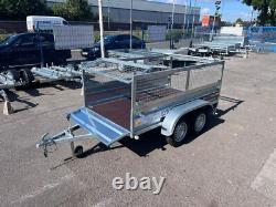 REMORQUE NEUVE À RIDELLES GRILLAGÉES 8 pieds x 4,4 pieds DOUBLE ESSIEU 250 cm x 135 cm 750 kg NON FREINÉE
