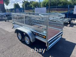 REMORQUE NEUVE À RIDELLES GRILLAGÉES 8 pieds x 4,4 pieds DOUBLE ESSIEU 250 cm x 135 cm 750 kg NON FREINÉE