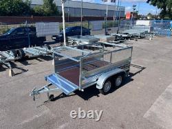 REMORQUE NEUVE À RIDELLES GRILLAGÉES 8 pieds x 4,4 pieds DOUBLE ESSIEU 250 cm x 135 cm 750 kg NON FREINÉE