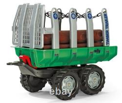 Remorque à Bois Basculante à Double Essieu avec 5 Bûches Vertes pour Tracteur Rolly