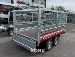 Remorque à double essieu de 750 kg 250 cm x 150 cm / 8 pi x 5 pi avec filet et côtés rabattables