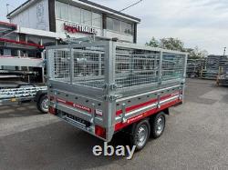 Remorque à double essieu de 750 kg 250 cm x 150 cm / 8 pi x 5 pi avec filet et côtés rabattables