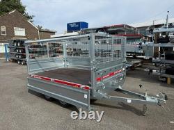 Remorque à double essieu de 750 kg 250 cm x 150 cm / 8 pi x 5 pi avec filet et côtés rabattables