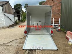 Remorque à plateau double essieu Debon C500 d'occasion + porte + côtés en aluminium 2000KG PTAC ? PAS DE TVA