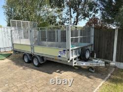Remorque à ridelles Ifor Williams LM146 de 14 pieds, 3500 kg, à double essieu, avec côtés en grille, d’occasion