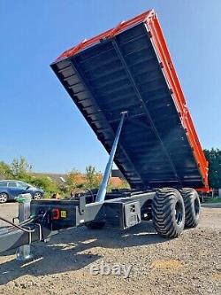 Remorque basculante agricole de 8 tonnes avec ridelles latérales et freins sur les 4 roues - QUALITÉ HAUT DE GAMME