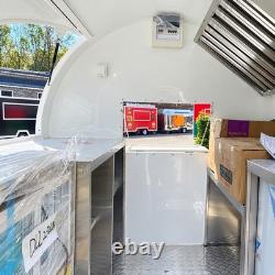 Remorque de restauration mobile compacte blanche à double essieu avec pod arrondi et doubles trappes de service