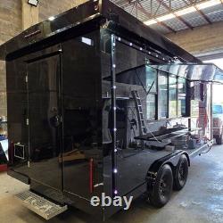 Remorque de restauration mobile de luxe noire à double essieu avec unité de street food à LED