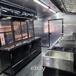 Remorque de restauration mobile de luxe noire à double essieu avec unité de street food à LED