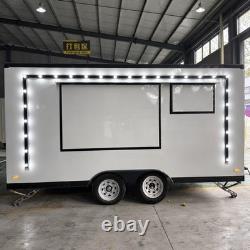 Remorque de restauration moderne blanche à double essieu avec trappe de service LED, unité de street food