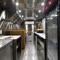Remorque de restauration moderne blanche à double essieu avec trappe de service LED, unité de street food