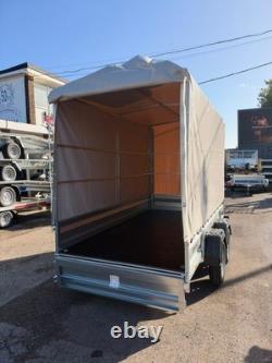 Remorque double essieu 10 × 5 pieds avec armature haute et bâche NON FREINÉE 750 kg 300 cm × 150 cm