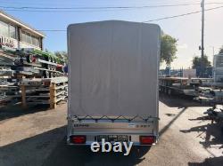 Remorque double essieu 10 × 5 pieds avec armature haute et bâche NON FREINÉE 750 kg 300 cm × 150 cm