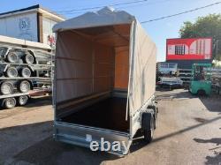Remorque double essieu 10 × 5 pieds avec armature haute et bâche NON FREINÉE 750 kg 300 cm × 150 cm