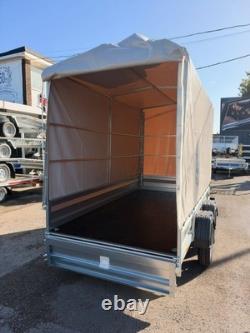 Remorque double essieu 10 × 5 pieds avec armature haute et bâche NON FREINÉE 750 kg 300 cm × 150 cm