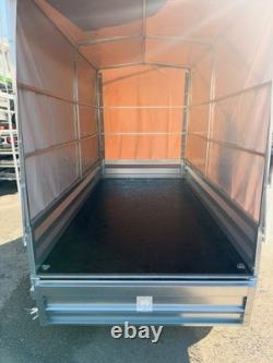 Remorque double essieu 10 × 5 pieds avec armature haute et bâche NON FREINÉE 750 kg 300 cm × 150 cm
