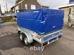 Remorque double essieu 8ft x 4,4ft 750kg avec cadre et couverture haute de 80 cm robuste
