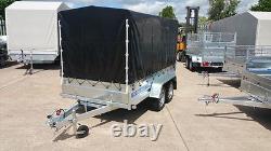 Remorque fourgon 8,7 pieds x 4 pieds à double essieu, PTAC 750 kg, essieux AL-KO, bâche de protection