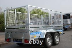 Remorque grillagée pour transport de voitures 10x5 à vendre, double essieu 2,7 t, ridelles hautes, remorque freinée
