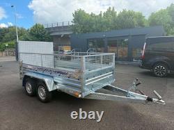 Remorque neuve à double essieu de 10 × 5 pieds avec ridelles grillagées de 40 cm et rampe, 1 300 kg