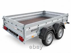 Remorque plateau DOUBLE ESSIEU avec ridelles, 9 x 5 pieds, 750 kg, 265 cm x 147 cm, NON FREINÉE