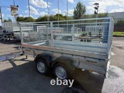 Remorque plateau à double essieu 10 x 5 pieds avec ridelles grillagées, non freinée, 750 kg, 300 cm x 150 cm Remorque plateau à double essieu 10 x 5 pieds avec ridelles grillagées, non freinée, 750 kg, 300 cm x 150 cm