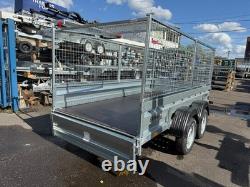 Remorque plateau à double essieu 10 x 5 pieds avec ridelles grillagées, non freinée, 750 kg, 300 cm x 150 cm