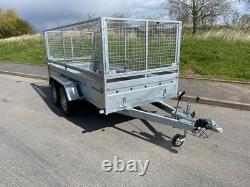 Remorque plateau cage pour voiture 11 ft x 5 ft à double essieu 2700 kg freinée avec côtés grillagés, remorque 3,5 m x 1,5 m