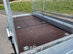 Remorque plateau cage pour voiture 11 ft x 5 ft à double essieu 2700 kg freinée avec côtés grillagés, remorque 3,5 m x 1,5 m