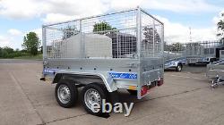 Remorque porte-voiture 8,7 pi x 4 pi 750 kg à double essieu, plateau plat, ridelles grillagées de 600 mm, suspension Al-ko