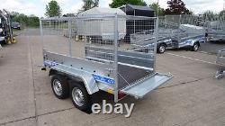 Remorque porte-voiture 8,7 pi x 4 pi 750 kg à double essieu, plateau plat, ridelles grillagées de 600 mm, suspension Al-ko