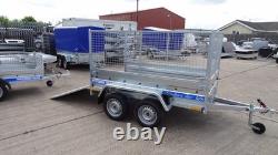 Remorque pour voiture 8,7 pi x 4 pi 750 kg à double essieu, plateau à ridelles grillagées de 800 mm avec rampe arrière rabattable