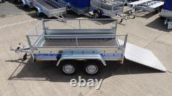 Remorque pour voiture 8,7 pi x 4 pi 750 kg à double essieu, plateau à ridelles grillagées de 800 mm avec rampe arrière rabattable