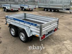 Remorque pour voiture 8,7 pi x 4 pi 750 kg à double essieu, plateau à ridelles grillagées de 800 mm avec rampe arrière rabattable