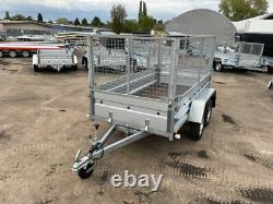Remorque pour voiture 8,7 pi x 4 pi 750 kg à double essieu, plateau à ridelles grillagées de 800 mm avec rampe arrière rabattable